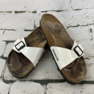 Birkenstock‎ Sandals Brown Sz 38 White Patent Leather Comfort Shoes Womens 7